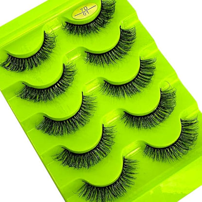 HBZGTLAD Cat eye Eyelashes 3D Natural False Lashes D Curl Fluffy Soft Cross 5 pairs Manga Lashes Wispy Natural Eyelash Extension Makeup (7D-01)