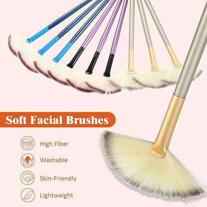9 Pieces Facial Fan Mask Brushes, Soft Facial Applicator Brushes Tools for Peel Glycolic Makeup for Mud Cream(Blue, Purple, Champagne)