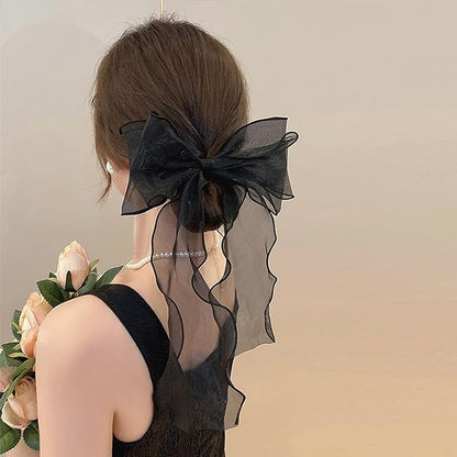 2PCS Large Blue Hair Bows, Chiffon Hair Ribbon Clips, Vintage Ribbon Bows Hair Clips, Oversized Hair Bow Barrettes for Women, Cute Long Tail Hair Bows Hair Styling Accessories