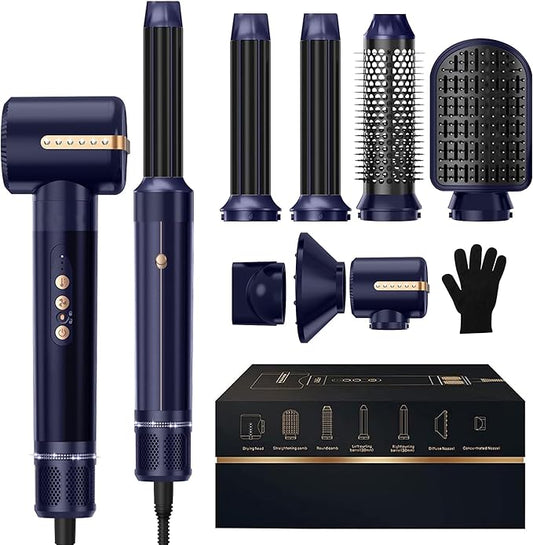 7 in ONE Hair Dryer Brush, Powerful Blow Dryer Brush with Auto- Wrap Curler, Detachable Fast Drying, Volumizing, Curling, Straightening, Ionic Hair Dryer with Diffuser, Hair Styling Tools Storage Case