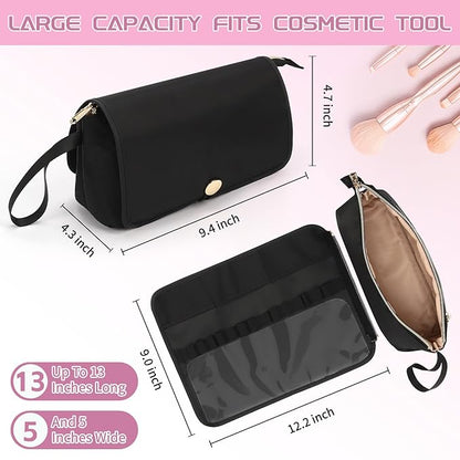 OCHEAL Makeup Brush Holder and Makeup Bag 2 in 1,Makeup Pouch with Brush Organizer,Travel Makeup Brushes Bag Cosmetic Bags for Women Portable Roll-up Makeup Case -Black