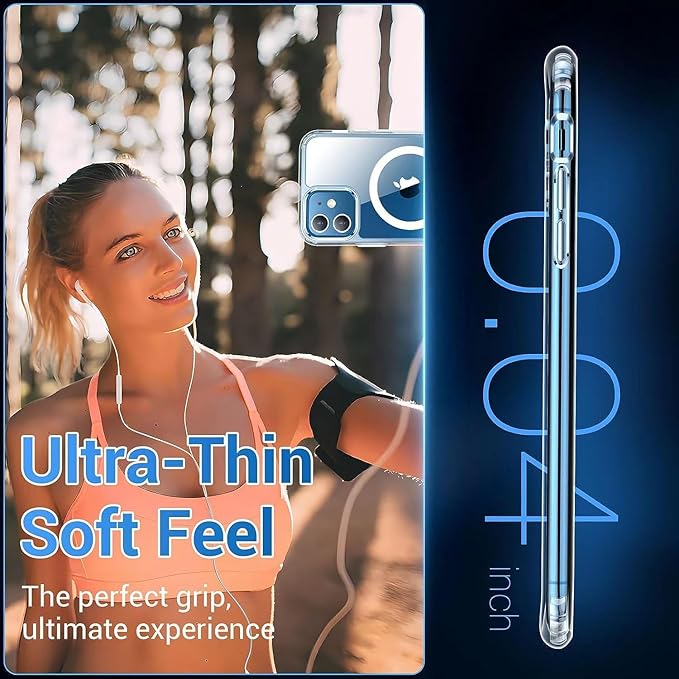 for iPhone 11 Case [Compatible with MagSafe] Clear Non-Yellowing Slim Shockproof Anti-Fingerprint Anti-Scratch Protective Cover for 6.1'' Clear