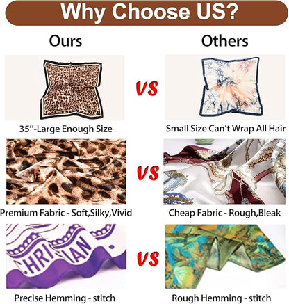 35 x 35 Women's Fashion Pattern Large Square Silk Like Hair Scarf Head Sleeping Wrap Satin Neck Bandana for Gift…