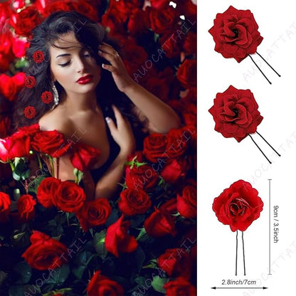 14 Pieces Halloween Rose Hair Clip U-Shape Hair Flowers Fork Clip Gothic Styling Hair Accessories for Cosplay Ghost Bridal Halloween Costume