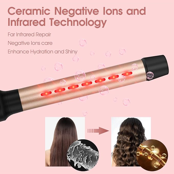 7-in-1 Infrared Curling Iron Wand Set, Dual Voltage Curling Wand with Temperature Control, Auto Shut Off, Hair Curler for Wavy/Air Bang/Ringlet/Spiral with Glove and 2 Hair Clips