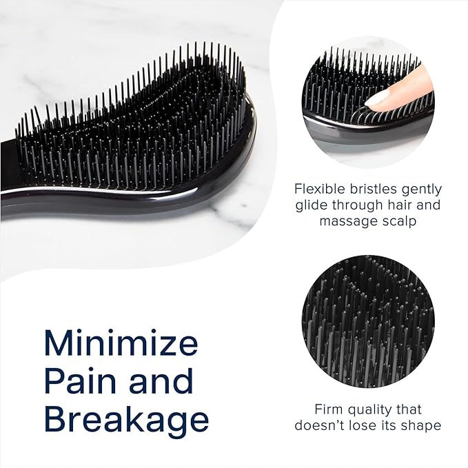 Crave Naturals Biggie Glide Thru Hair Brush - Detangler Brush for Curly, Straight, Wet or Dry Hair - Gentle Detangling Brushes for Adults, Kids, Toddlers - Hair Accessories for Women, 8.4x3.4" - Black