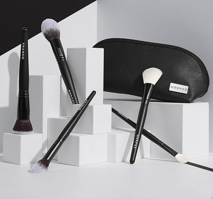 Morphe Face The Beat Makeup Brushes - 5 Piece Makeup Brush Set with Foundation, Blush, Contour & Blending Brushes - Made with Synthetic Bristles & Includes Makeup Brush Case (5 Count)