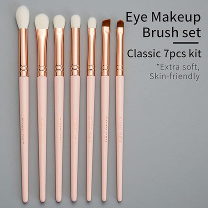 Natural Goat Hair Eye Shadow Brush Set, ENZO KEN Fluffy Blending Eyeshadow Brush Set with Case, Small Nose Contour Brush, Natural Hair Eyeshadow Brushes, Eye Brush, Eyeshadow Blending Brush. Pink,E400