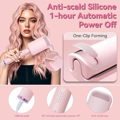 CHIKYO 3 Barrel Rovy Wave Curling Iron, 1.25 Inch Hair Crimper Waver, Beach Waves Curling Wand, Deep Waver Hair Curler Hot Tool with Ceramic Hair Curler for Women, Dual Voltage, Easy to Use，1.4m Cord