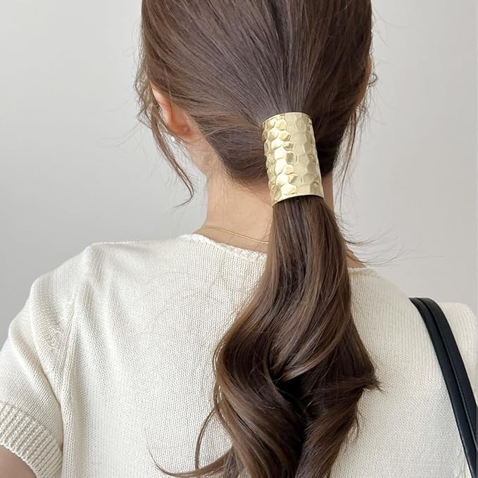 2 Pcs Honeycomb Shape Ponytail Holder Hair Clips 2.36Inch Metal High Ponytail Cuff Hair Barrettes, Decorative Strong Hold French Fine Hair Jaw Clips Accessories for Women Girl (Gold, Silver)