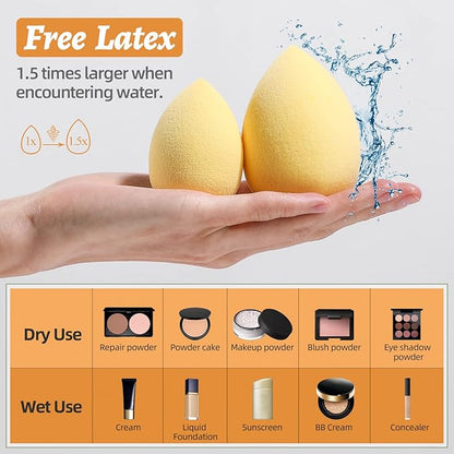 Makeup Sponge Set BS-MALL Blender Sponges 7 Pcs for Liquid, Cream, and Powder, Multi-colored with 1 Mini Makeup Sponge Pink (D-Yellow)