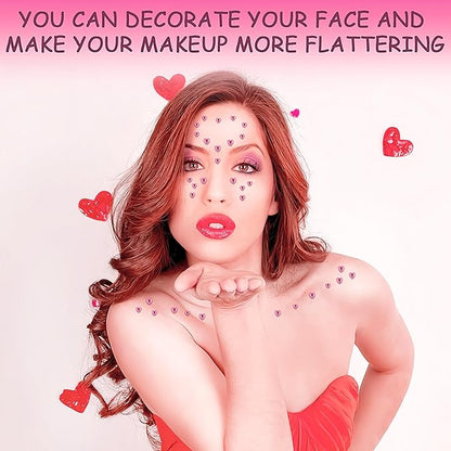 264Pcs Heart Face Gems Love Gems, Self-Adhesive Face Jewels Rhinestones 5/7/10 mm DIY Face Gems Stick on, Valentine Makeup Gems Rave Accessories for Face Eyes Hair Makeup Body, Crafts (Pink)