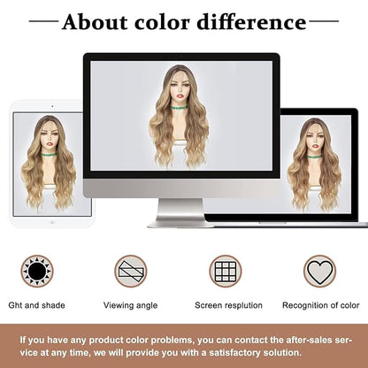 NAYOO Long Ombre Blonde Wavy Wig for Women 26 Inch Middle Part Curly Wavy Wig Natural Looking Synthetic Heat Resistant Fiber for Daily Party Use (Ombre Blonde)