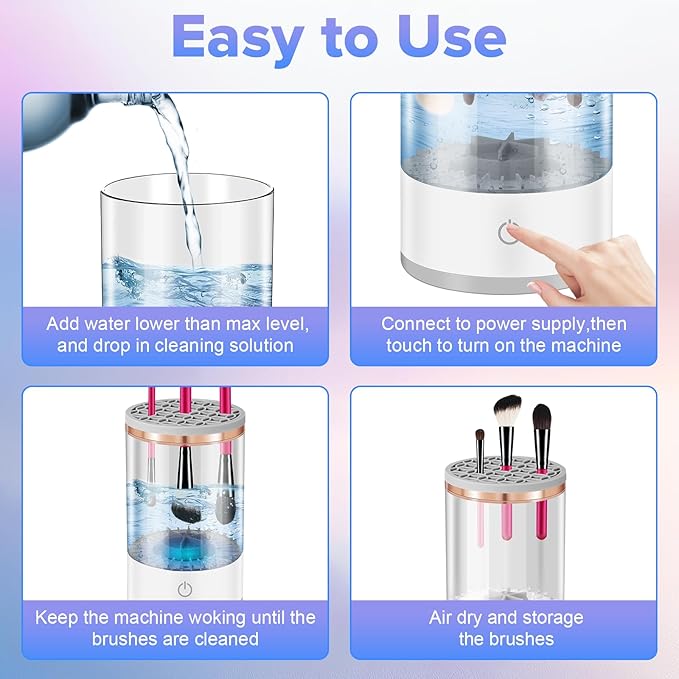 Electric Makeup Brush Cleaner Machine, 2 in 1 Cosmetic Brush Cleaner with Cleaner Mat, Automatic Spinning Washer Combined for All Size Makeup Brushes & Sponges, Beauty Cleaning Tool Gifts for Women