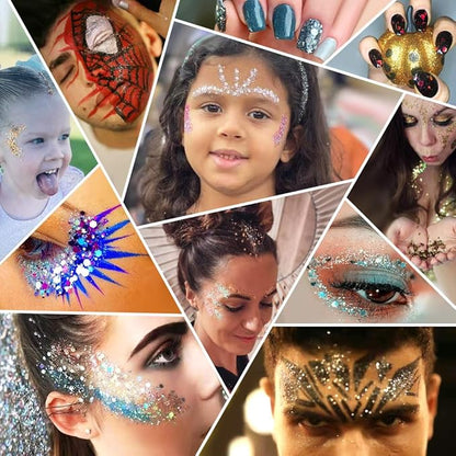 45 Holographic Chunky Sequins & Fine Powder Glitter Mix, Iridescent Glitter Flakes for Face, Body, Eye, Nail Art & Resin Epoxy