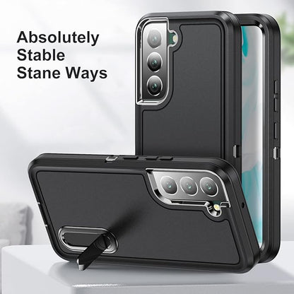 for Samsung Galaxy S22 Plus Case with Kickstand Case 3-Layer Military Grade Protective Case Cover Silicone Rugged Shockproof for Galaxy S22 Plus Phone Case Black+Black