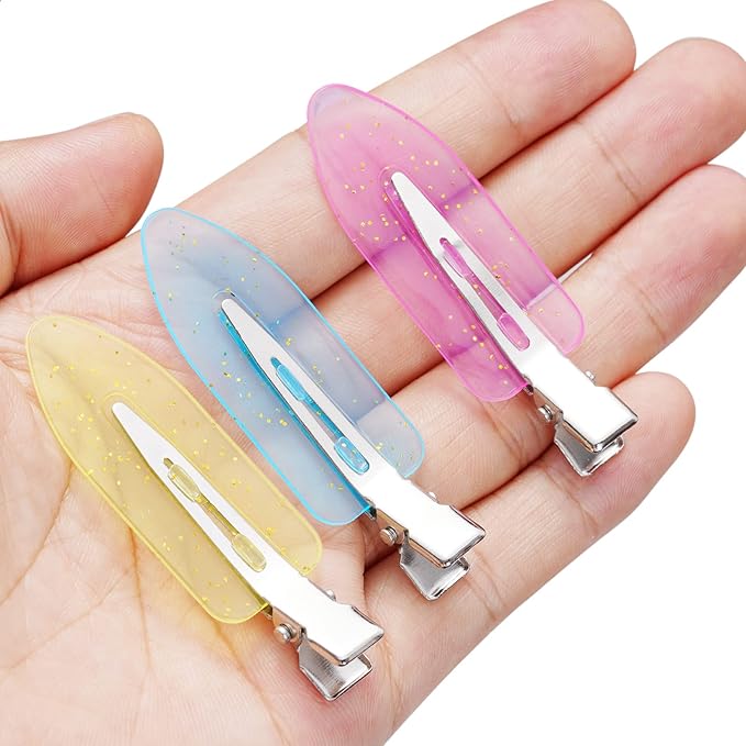 24pcs Creaseless Hair Clips No Bend Hair Clips No Crease Hair Clip for Curl Hairstyle Bangs Makeup Application Hairdressing Hairpins Styling Clips for Salon Barber (Translucent Pink Blue Yellow)