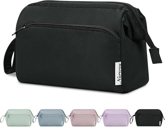 Narwey Makeup Bag Women Wide-open Make up Bag Travel Cosmetic Bag Organizer Toiletry Bag for Cosmetics Toiletries Accessories (Black)