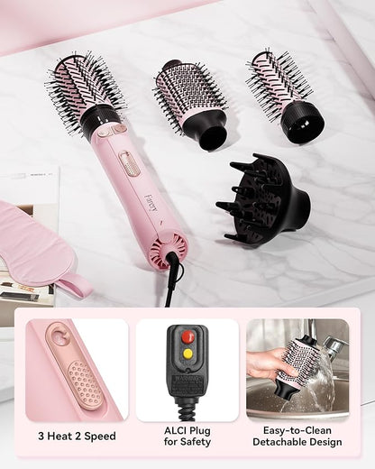 4-in-1 Rotating Blow Dryer Brush Set | Oval Volumizing Barrel, 1.5" & 2" Rotating Brushes, and Diffuser | All-in-One Hot Air Brush for Fast Drying, Volumizing, and Smoothing