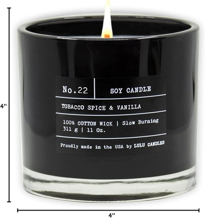 Lulu Candles | Tobacco, Spice & Vanilla | Luxury Scented Soy Jar Candle | Hand Poured in The USA | Highly Scented & Long Lasting |11 Oz.