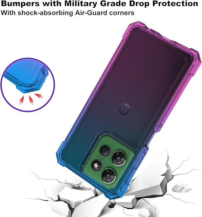 Ailiber for Motorola Moto G Stylus 5G 2025 Case, with Screen Protector, Moto G Stylus 5G 2025 Silicone Phone Case, Shockproof Corners TPU Bumper, Dual Layer Protective Cell Phone Cover-Blue Pink