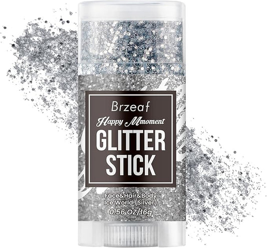 Brzeaf Silvery Body Glitter Stick, Waterproof & Long Lasting, Hair Eyeshadow Face Body Glitter, Singer Concert Music Rave Festival, Glitter Stick Makeup & Face Glitter Gel