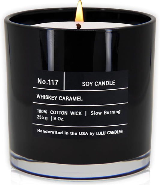 Lulu Candles | Whiskey Caramel | Smells Woody & Sweet | Luxury Scented Soy Jar Candle | Hand Poured in The USA | Highly Scented Long Lasting (9 Oz.)