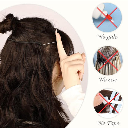 MORICA Halo Hair Extensions, 20 Inch Invisible Wire Hair Extensions Long Wavy Synthetic Hairpiece with Transparent Wire Adjustable Size, 4 Secure Clips for Women (Ash Blonde Mixed Light Blonde,20Inch)