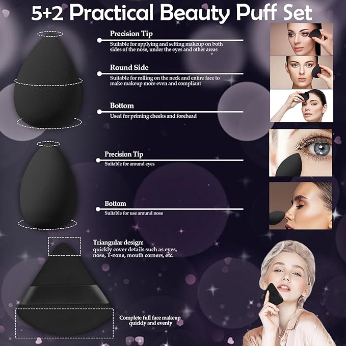 14 Pcs Travel Makeup Brush Set Portable Mini Makeup Brushes Make up Brush with Case,5 Pcs Makeup Sponge Mother's Day Gift for Foundation Powder Concealers Eye Shadows(Black)