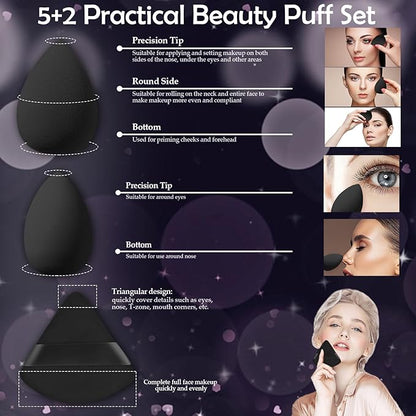 14 Pcs Travel Makeup Brush Set Portable Mini Makeup Brushes Make up Brush with Case,5 Pcs Makeup Sponge Mother's Day Gift for Foundation Powder Concealers Eye Shadows(Black)