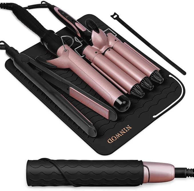 Oversize Heat Resistant Mats for Countertop, 13.19" x 10.24" Professional Hot Tool Hair Straightener Mat, Hot Tools Organizer, Home Necessities with Velcro (Black)