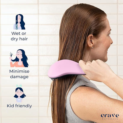 Crave Naturals Biggie Glide Thru Hair Brush - Detangler Brush for Curly, Straight, Wet or Dry Hair - Gentle Detangling Brushes for Adults, Kids, Toddlers - Hair Accessories for Women, 8.4"x3.4" - Pink