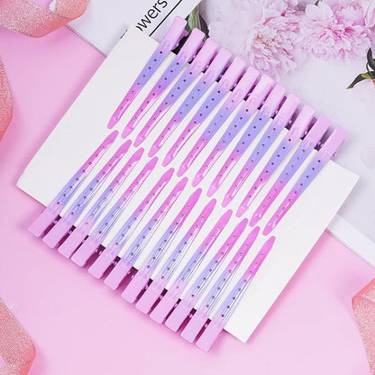 24 Packs Duck Bill Clips, Bantoye 3.35 Inches Rustproof Metal Alligator Curl Clips with Holes for Hair Styling, Hair Coloring, Gradient Pink