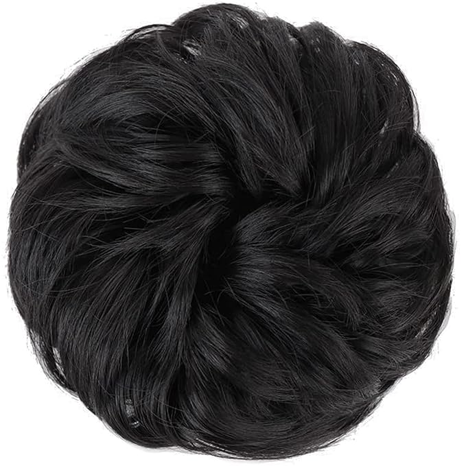 MORICA 2PCS Messy Bun Hair Piece, Fake Bun Scrunchies For Thin, Curly Wavy Synthetic Chignon Ponytail Hair Pieces for Women (1B)