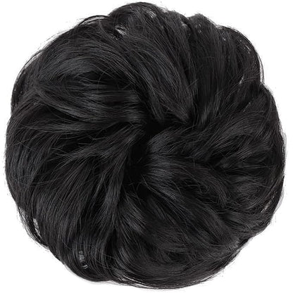 MORICA 2PCS Messy Bun Hair Piece, Fake Bun Scrunchies For Thin, Curly Wavy Synthetic Chignon Ponytail Hair Pieces for Women (1B)