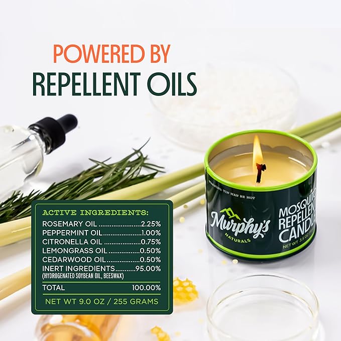 Murphy's Naturals Mosquito Bug Repellent Candle for Outdoor Patio, Citronella & Essential Oils, Soy/Beeswax Blend, 30-Hour Burn Time, 9 oz, 1-Pack