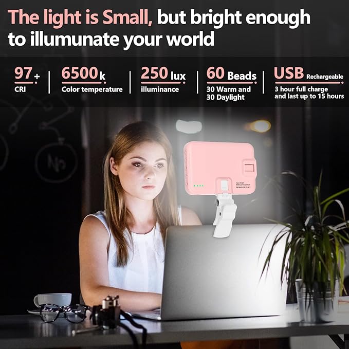 Selfie Light - BANSINE LED Phone Light USB-Rechargeable - Portable Photo Light with 97+ CRI, Up to 6500K Color Temperature Camera Light for Selfie, Zoom Conference, Video, Makeup and Live Stream