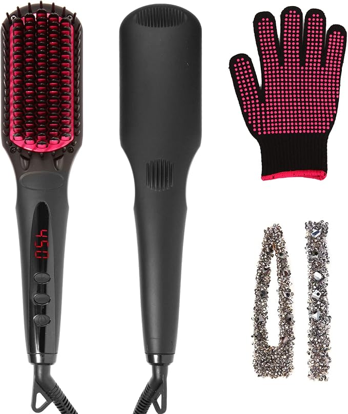 Enhanced Negative ion Hair Straightener Brush, Anti-Scald hot Hair Styling Tools & appliances Comb for Natural Thick Hair Women, Portable Electric Ceramic Heated Hair straightening Brush Products