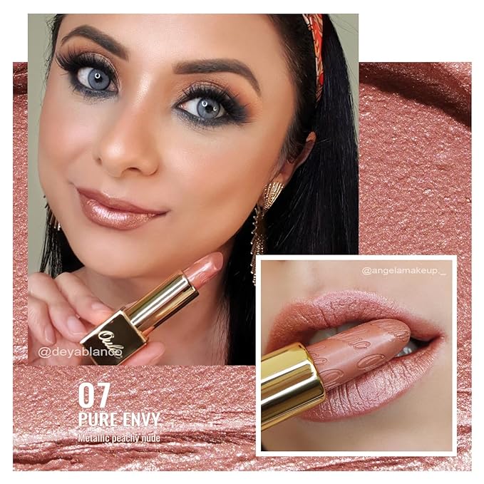 Oulac Nude Lipstick for Women with Metallic 3D Shine Lightweight Hydrating Formula, High Impact Lip Color, Vegan Beauty, Full Coverage Lip Makeup, Christmas Gifts for Women, Pure Envy(07)