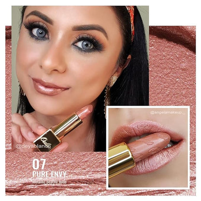 Oulac Nude Lipstick for Women with Metallic 3D Shine Lightweight Hydrating Formula, High Impact Lip Color, Vegan Beauty, Full Coverage Lip Makeup, Christmas Gifts for Women, Pure Envy(07)