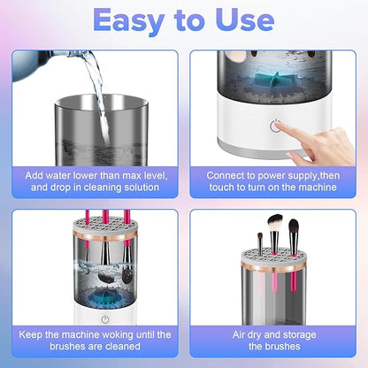 Electric Makeup Brush Cleaner Machine, 2 in 1 Cosmetic Brush Cleaner with Cleaner Mat, Automatic Spinning Washer Combined for All Size Makeup Brushes & Sponges, Beauty Cleaning Tool Gifts for Women