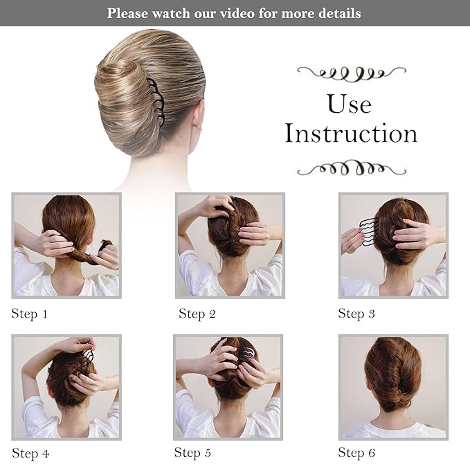 6 PCS Metal Hair Side Combs Hair Pin Hair Fork Clip Teeth Stick for Updo Bun, U Shape Hair Accessories for Vintage Hairstyle, Matte Black for Fine Hair