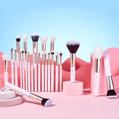 Jessup Makeup Brushes Set Professional, 25PCS Pink Premium Natural Powder Foundation Eyeshadow Blending Concealer Blusher Highlight Labeled Brushes, T290