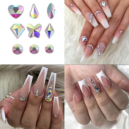 Nail Art Rhinestones Flatback Rhinestones Nail Charms Fine Glitter Nail Art Supplies Mixed AB Crystals Nail Gems 1mm Glitter Powder Luxury Design Nail Accessories for Women Nail Decorations.