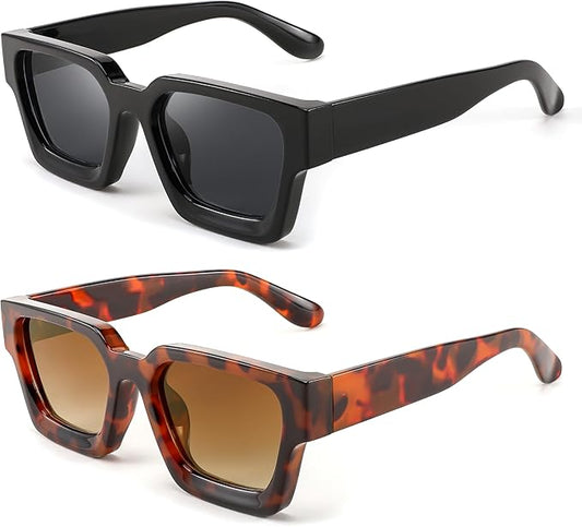 FEISEDY Retro 90s Square Sunglasses for Women Men Trendy Chunky Rectangle Sunglasses UV400 Protection B2385