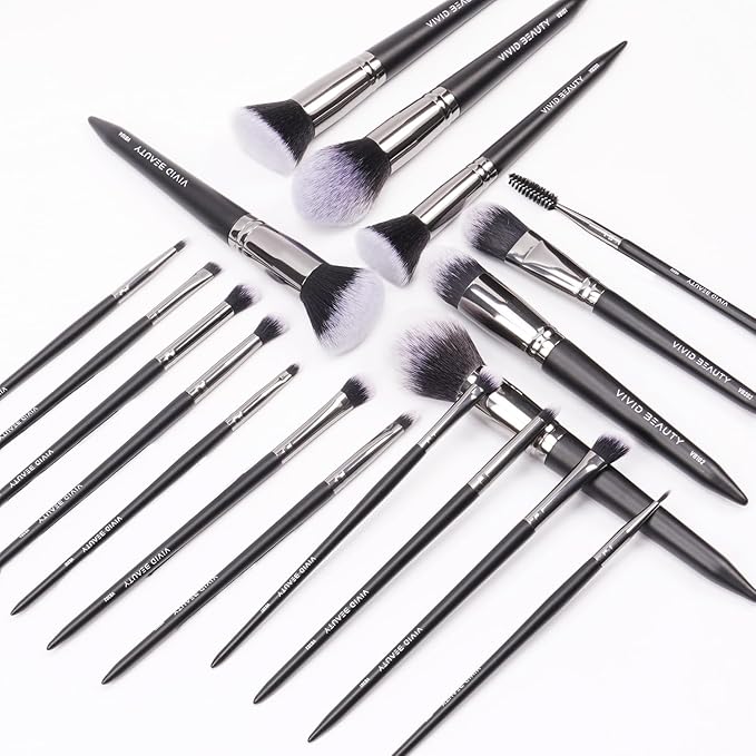 18pcs Makeup Brush Set with Case Dense Synthetic Fiber Premium Metal Ferrule Wood Handle Brushes Includes Powder Foundation Blush Eyeshadow Kit Professional Make up Tools for Women(Black)