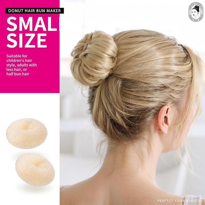 Teenitor Donut Bun Maker Set - Hair Bun Ring with 5 Bands, 20 Bobby Pins & 7 Chignons (2 Small, 2 Medium, 1 Large, 1 Extra-Large) for Hairstyles in Beige