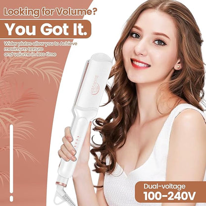 4 in 1 Hair Crimper, Straightener, and Curling Iron: Ceramic Flat Crimping Plates, Volumizing Tool with 15s Fast Heating (White)