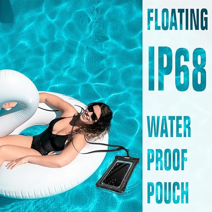 NEPHI IP68 Waterproof Phone Pouch 2 Pack-Up to 8.0"，Adjustable Neck Lanyard Floating Waterproof Phone Case for iPhone,Phone Dry Bags for Vacation Beach Pool (Black Black 2 Pack)