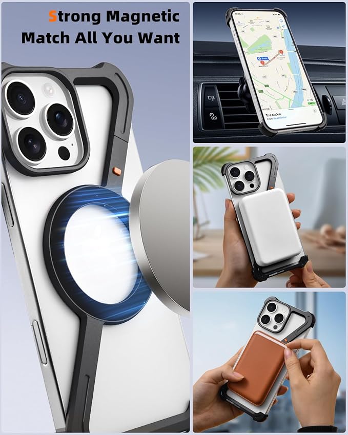 OATSBASF Minimalist Phone Case Compatible with iPhone 16 Pro 6.3", [Compatible with Magsafe] Aluminum Metal Frameless Design Bumper Z Case, Protective Shock Grade Shell, Black